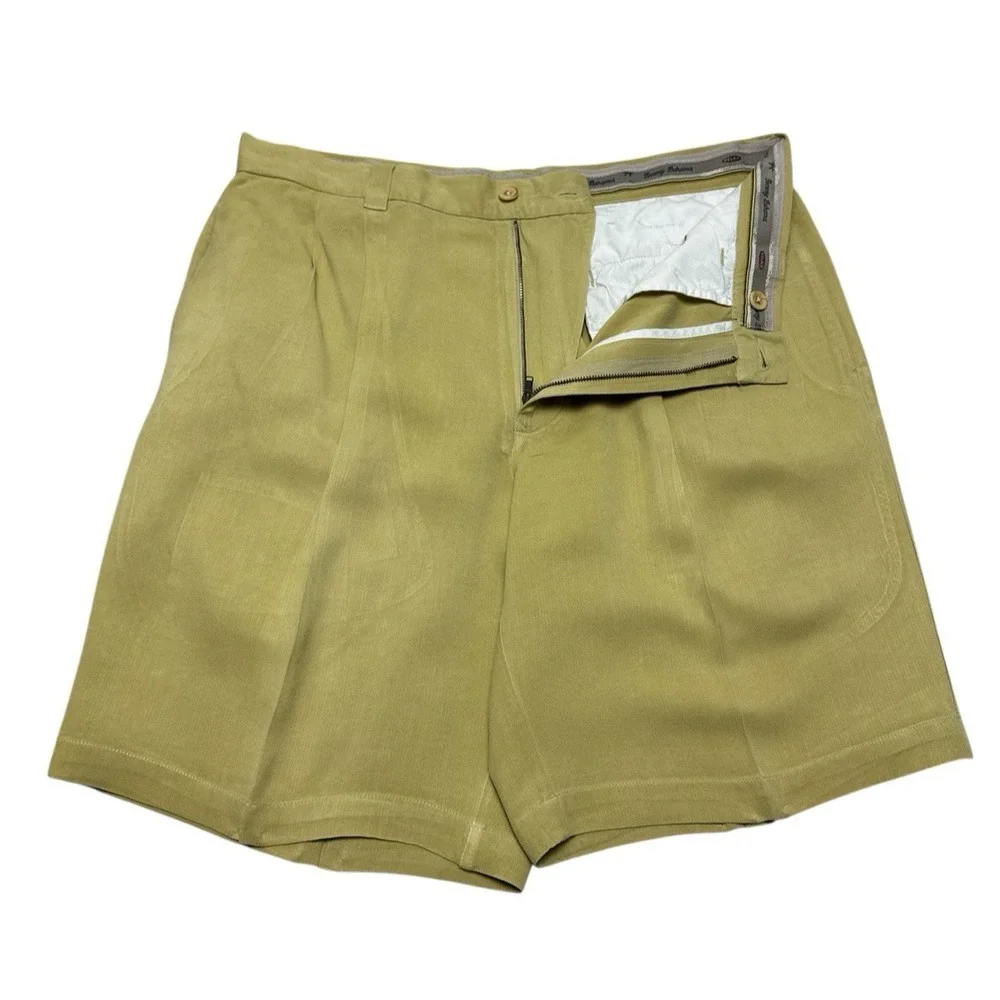 Tommy Bahama Men's 100% Silk Pleated Shorts – Mustard Yellow,‎ Size 33